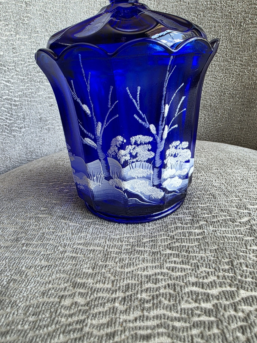 RARE VTG Fenton Cobalt Blue Canaan Valley Candy Jar With Lid Signed Hand Painted - Picture 2 of 14